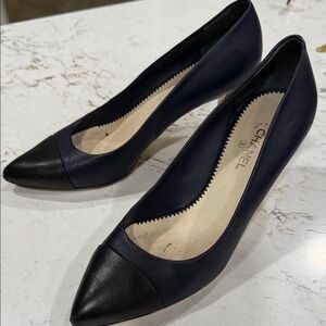 CHANEL Women's Black and Dark Blue Heels